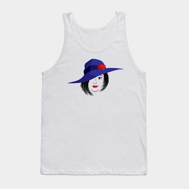 Lady wearing a blue hat with red rose Tank Top by dkdesigns27